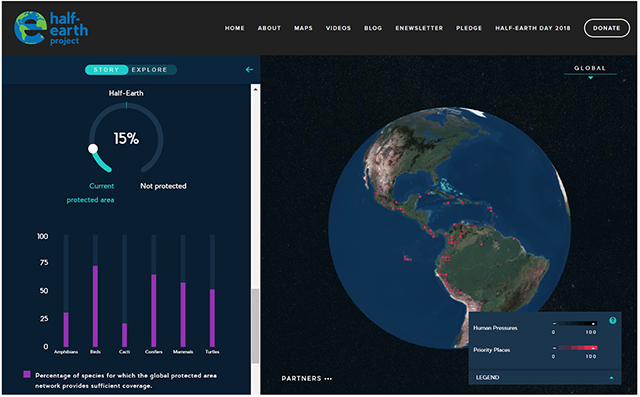 Screenshot of the Half-Earth Project map.