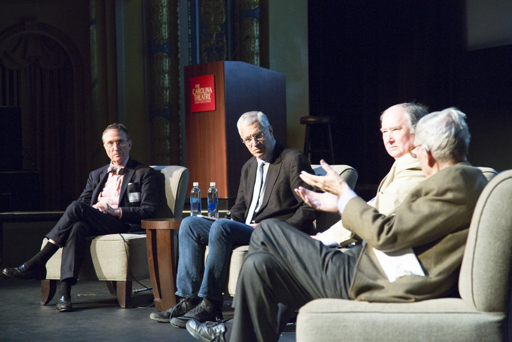 The onstage panel discussion at the Carolina Theatre featuring E.O. Wilson and Tom Lovejoy. 