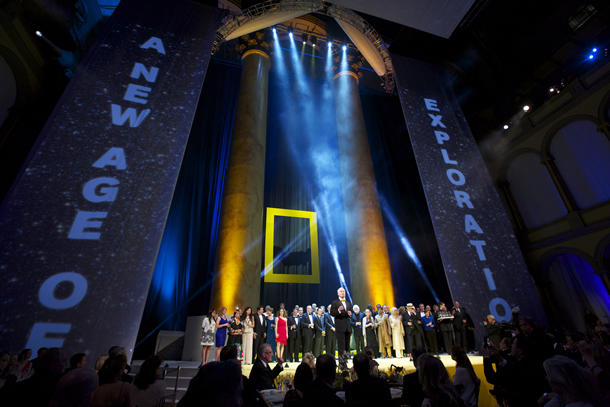 Image of people on a stage at a National Geographic gala.