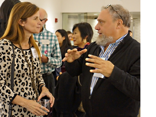 Image of science co-juror Paula Ehrlich with exhibition artist Jon Goldman.