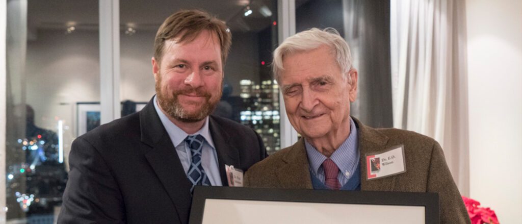 Image of Rainforest Trust CEO Dr. Salaman and Dr. E.O. Wilson.