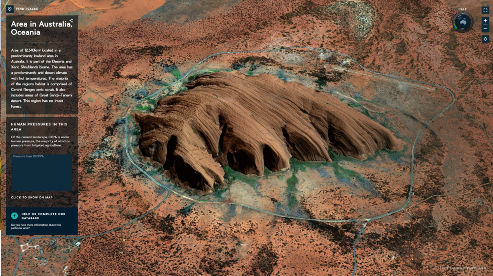 A view of Uluru-Kata Tjuta National Park in 3D captures the size and uniqueness of this culturally important sandstone monolith.