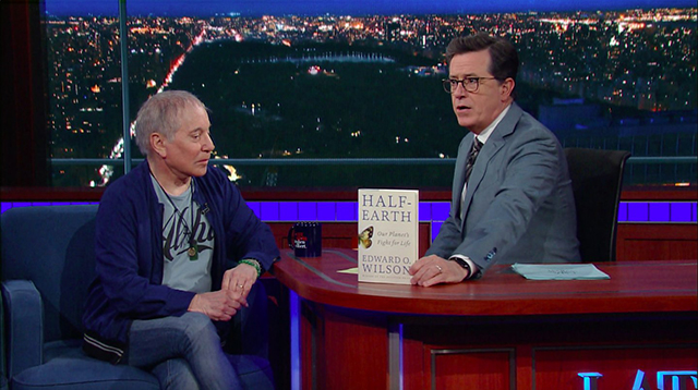 Image of Paul Simon on The Late Show with Stephen Colbert.