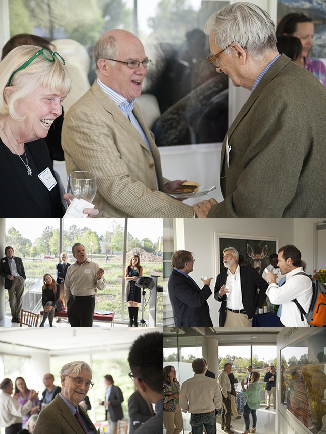 Collage of images from the Inspired by Nature reception of people talking. 