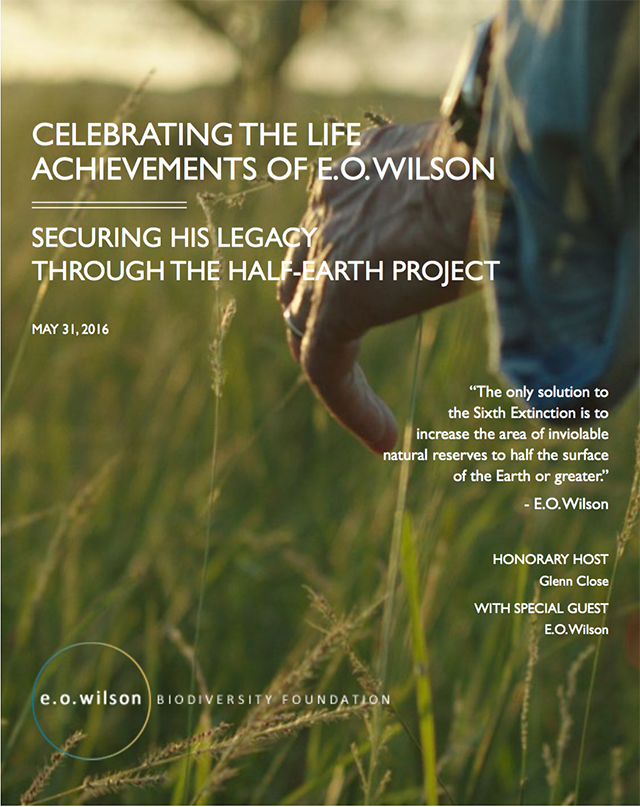 Flyer cover for "Celebrating the life achievements of E.O. Wilson on May 31, 2016".