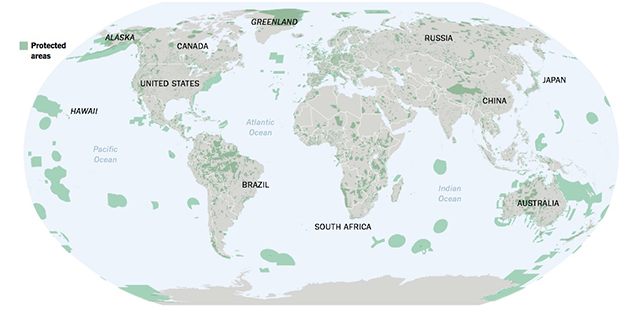 Image of a map showing land and marine areas that now have a protected status.