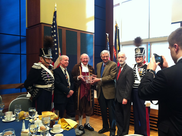 Wilson receives the Franklin Founders bowl from the Celebration! Benjamin Franklin, Founder organization.