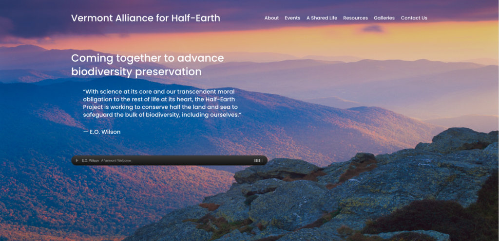 Screenshot of the Vermont Alliance for Half-Earth website.