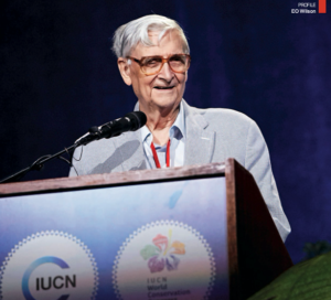 E.O. Wilson giving a speech.