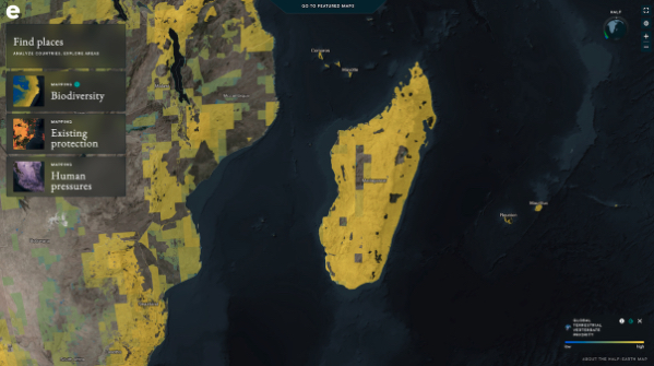 A view of Madagascar on the Half-Earth Project Map.