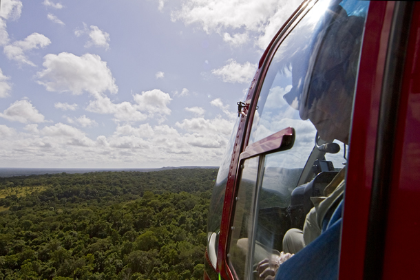 Image of E.O. Wilson in a helicopter.