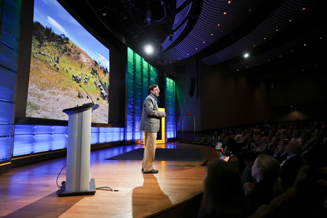 Tom Butler, vice president for conservation advocacy for the Tompkins Conservation family of foundations, presents at the planet’s first-ever Half-Earth Day. The inaugural event was co-convened by National Geographic and the E. O. Wilson Biodiversity Foundation and held at the National Geographic Society in Washington, D.C. on Oct. 23, 2017. Photo by Tony Powell/National Geographic.