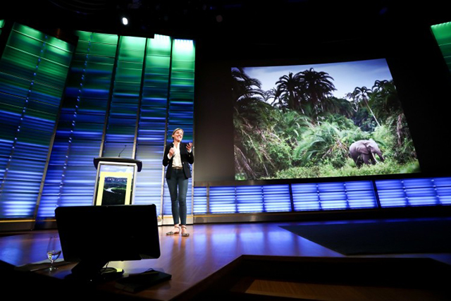 Andrea Heydlauff, chief marketing and communications officer at African Parks, presents at the planet’s first-ever Half-Earth Day. The inaugural event was co-convened by National Geographic and the E. O. Wilson Biodiversity Foundation and held at the National Geographic Society in Washington, D.C. on Oct. 23, 2017. Photo by Tony Powell/National Geographic.