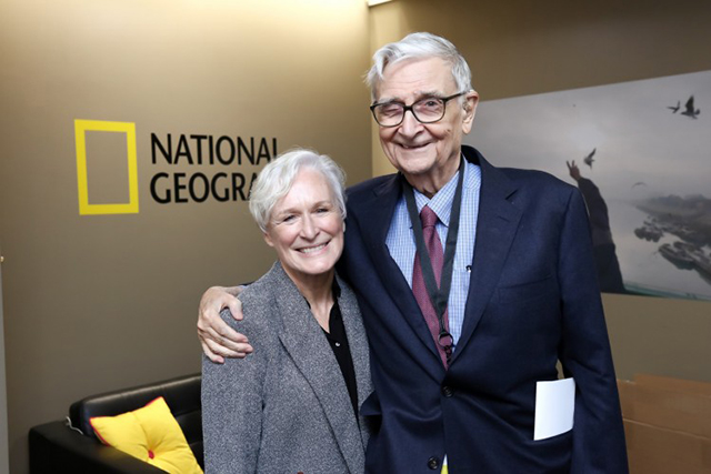 Actress Glenn Close (left) stands with eminent biologist Edward O. Wilson (right) at the planet’s first-ever Half-Earth Day. The inaugural event was co-convened by National Geographic and the E. O. Wilson Biodiversity Foundation and held at the National Geographic Society in Washington, D.C. on Oct. 23, 2017. Photo by Tony Powell/National Geographic.