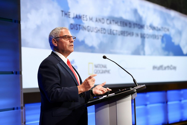National Geographic Society president and CEO Gary E. Knell gives opening remarks at the evening session of the planet’s first-ever Half-Earth Day. The inaugural event was co-convened by National Geographic and the E. O. Wilson Biodiversity Foundation and held at the National Geographic Society in Washington, D.C. on Oct. 23, 2017. Photo by Tony Powell/National Geographic.