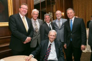 Image of Nature and Culture (far left: Bob Burgin; second from left: Sheldon Englehorn; second from right: David Welborn; far right: Charles Smith) with E.O. Wilson.