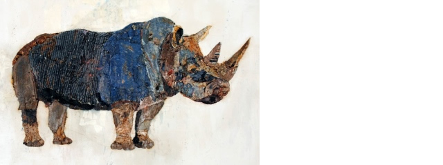 Rhino by Hetty Baiz, 2011, mixed media on canvas.