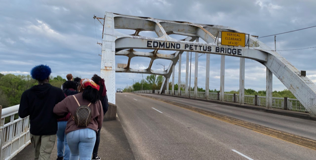 Baltimore area students on the Edmund Pettus Bridge along route of historic Selma voting rights march