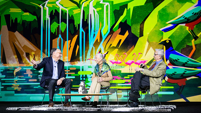 Jack Dangermond, Jane Goodall and E.O. Wilson at Esri User Conference