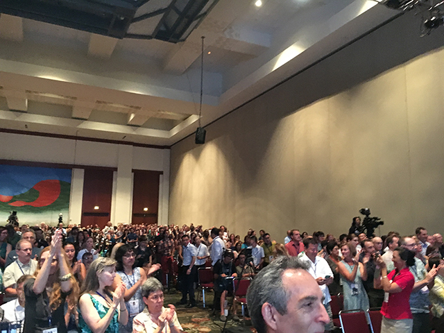 E.O. Wilson receives a standing ovation following his keynote address at the Opening Forum of the IUCN World Conservation Congress 2016.