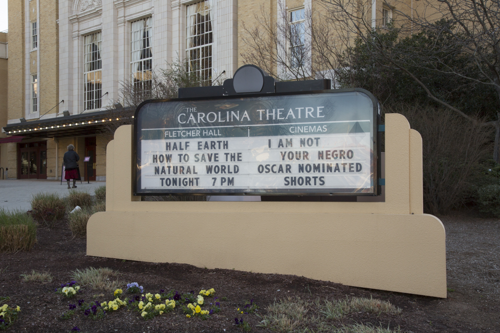 Image of the Carolina Theatre Fletcher Hall sign for the Half-Earth How to Save the Natural World event.